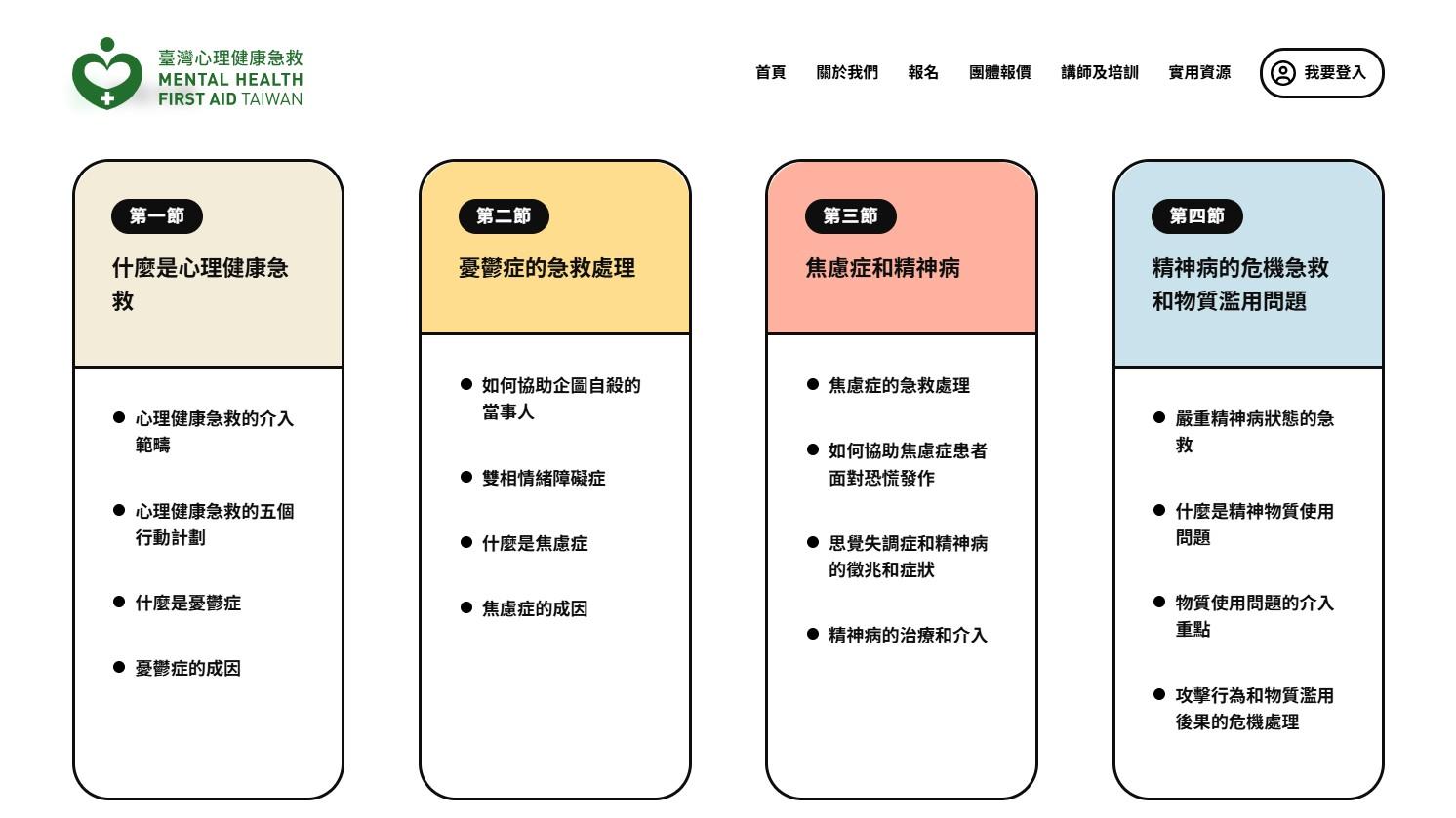網站規劃:MHFA TAIWAN